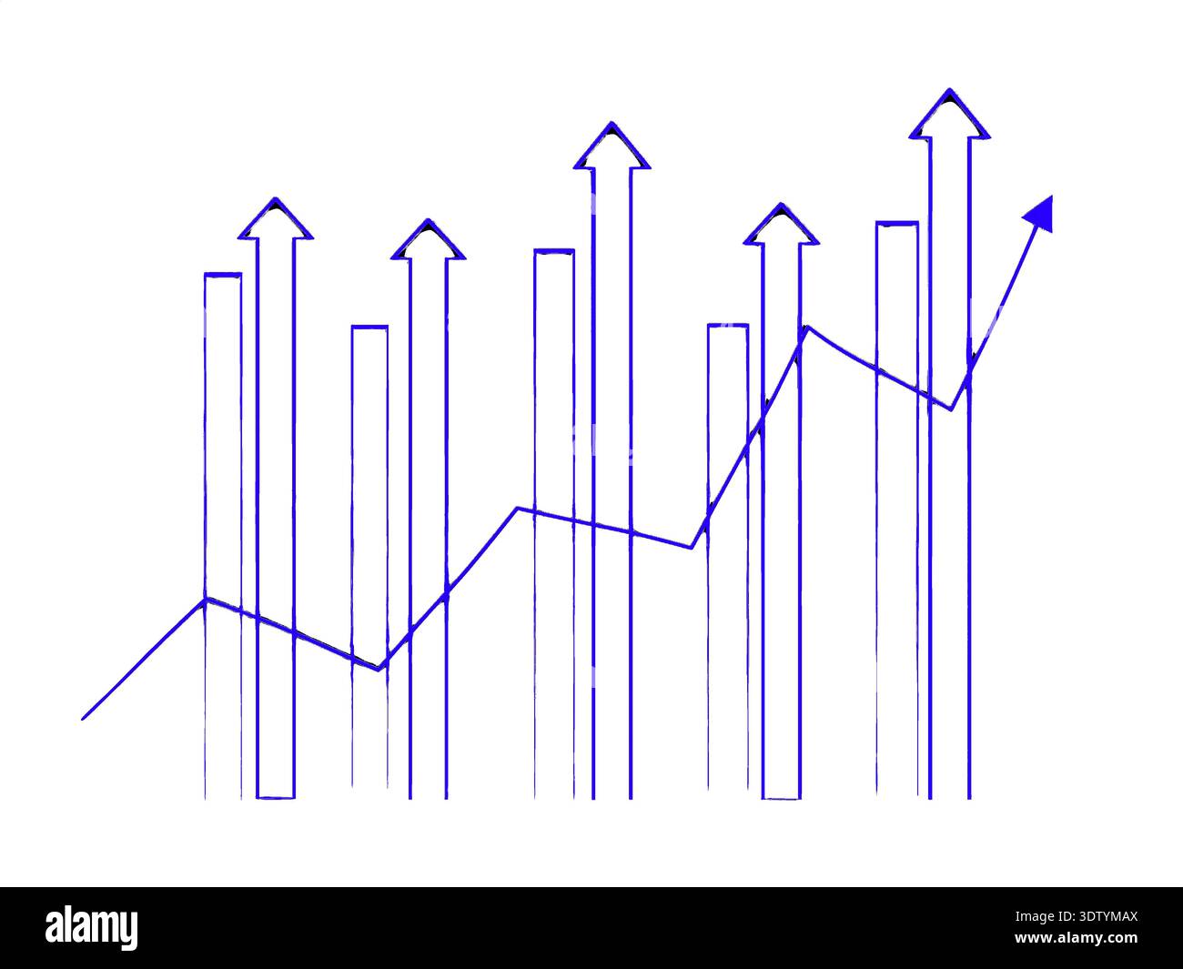 Grafico minimalista Blue Financial Outline con frecce in aumento e Una linea di crescita costante verso l'alto. Illustrazione Vettoriale