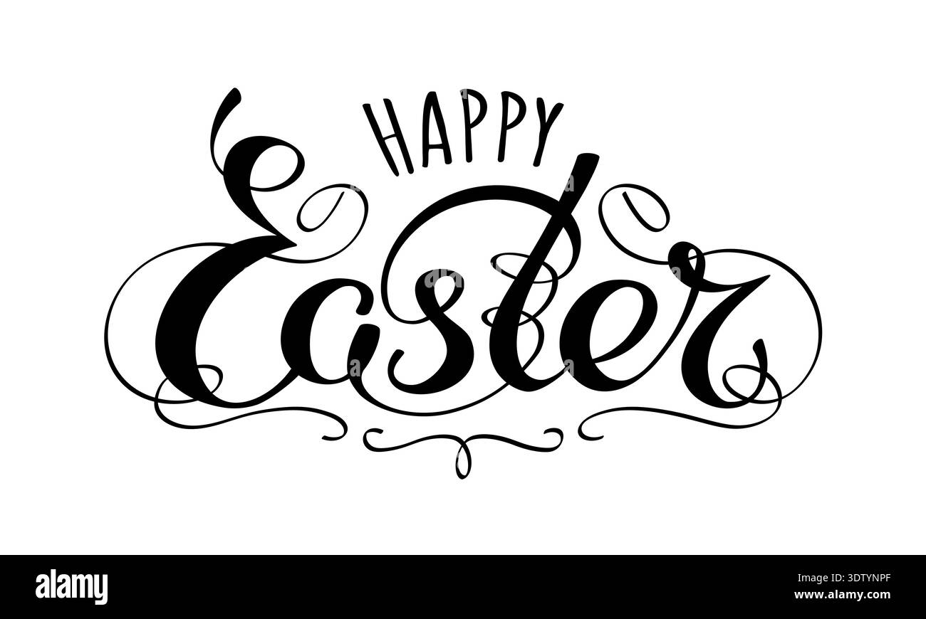 Buona pasqua con caratteri tipografici vettoriali. Biglietto di auguri di buona pasqua scritto a mano. Font script. Simbolo nero isolato su sfondo bianco. Arredamento Illustrazione Vettoriale