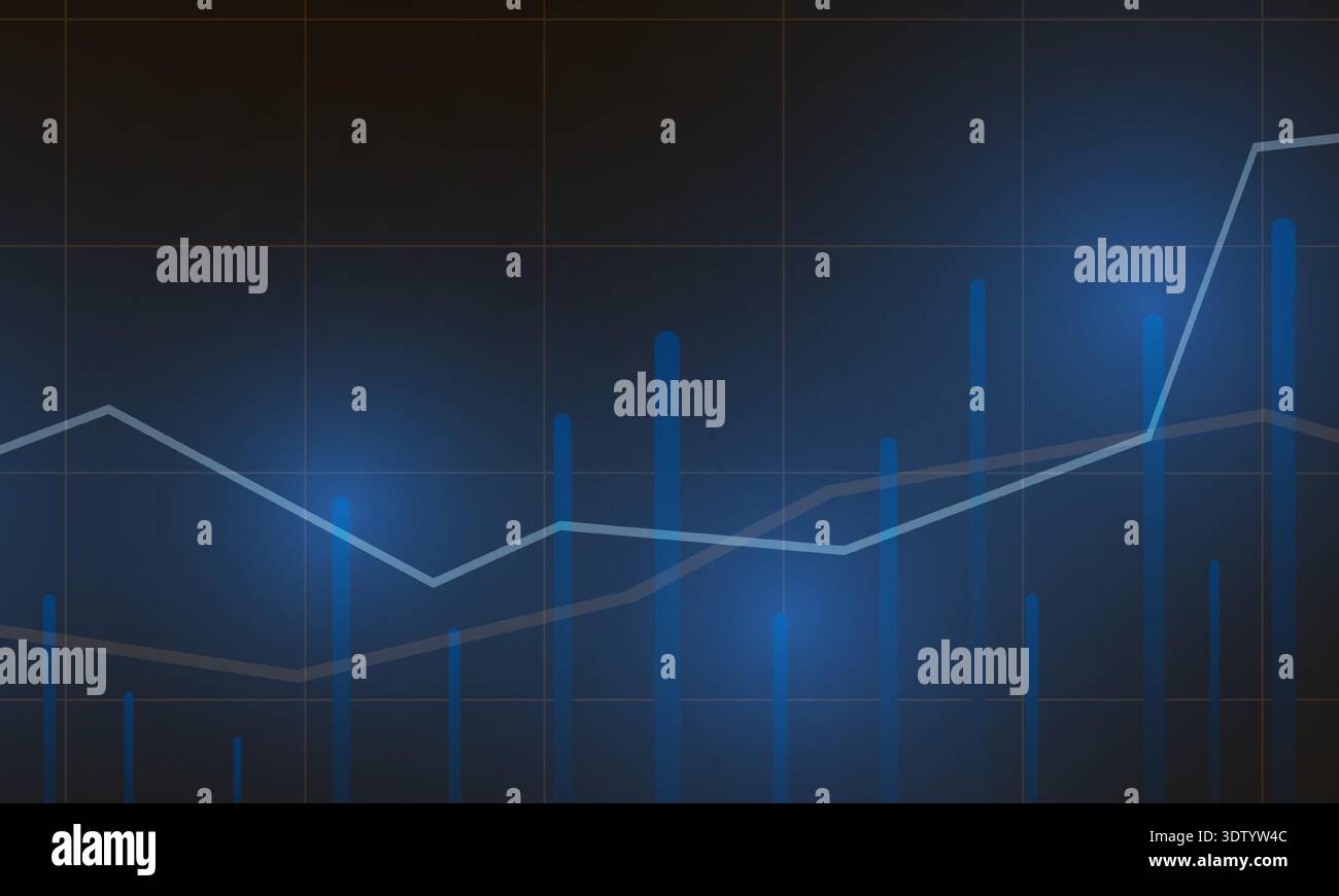 Grafico a linee blu che mostra fluttuazioni di mercato, toni scuri freddi, sfondo astratto, picchi e cali netti, vibrazione del monitoraggio in tempo reale, analisi dei rischi Illustrazione Vettoriale