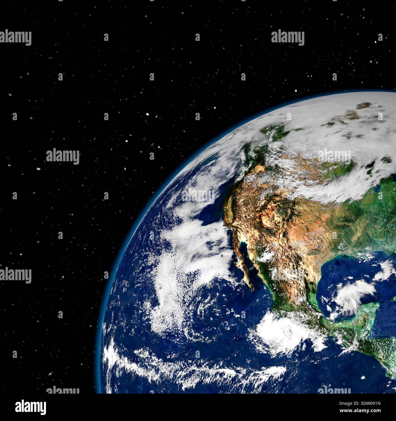 Vista terrestre dallo spazio del Nord America su sfondo nero. Elementi di questa immagine forniti dalla NASA Foto Stock