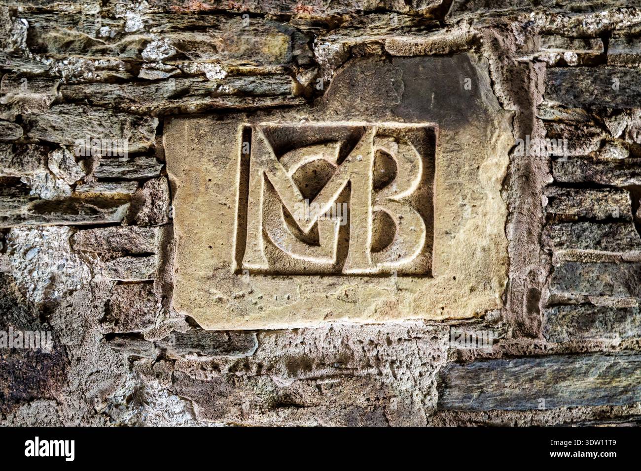 Monogramma di Margaret Grant Brodie, Ardclach Bell Tower, Ardclach, Scozia, Regno Unito, Regno Unito Foto Stock