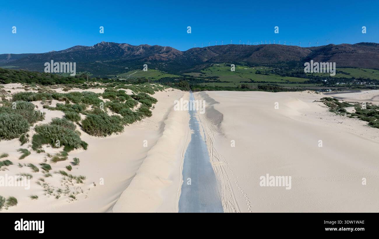 Vista della duna Valdevaqueros a Tarifa, Spagna Foto Stock