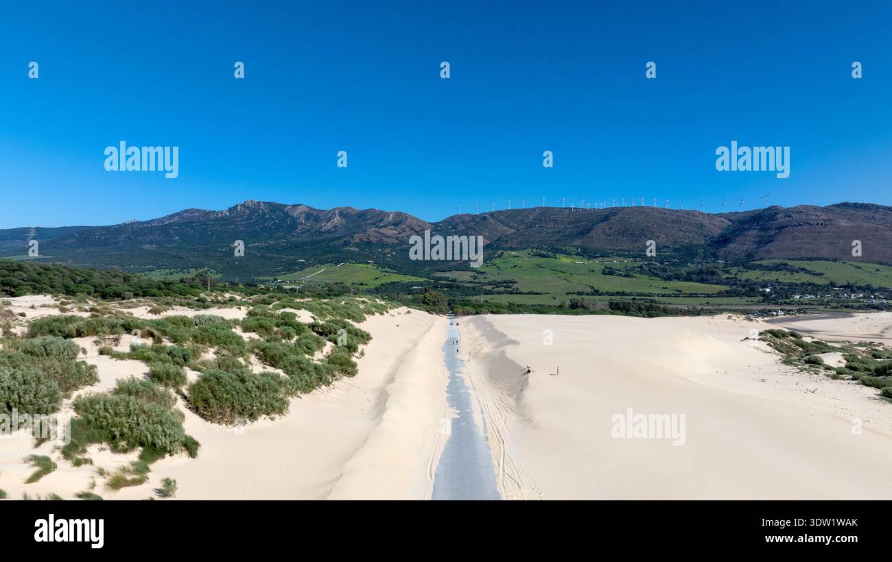 Vista della duna Valdevaqueros a Tarifa, Spagna Foto Stock
