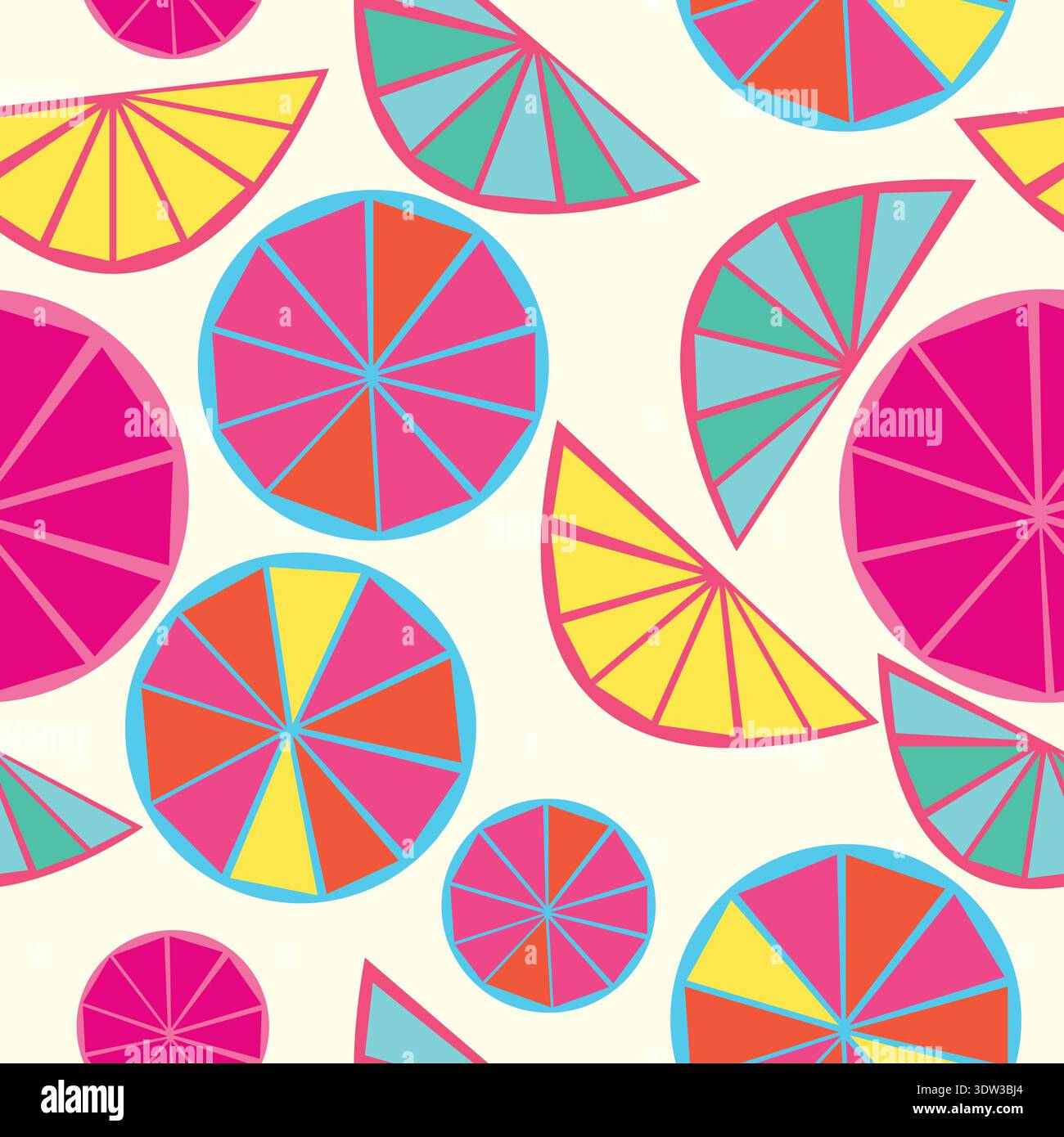 colorate esotiche arance astratte e fette motivo senza cuciture. fette di limone colorate, motivo vettoriale astratto senza cuciture. Ottimo per il tessuto, il tessuto. Illustrazione Vettoriale