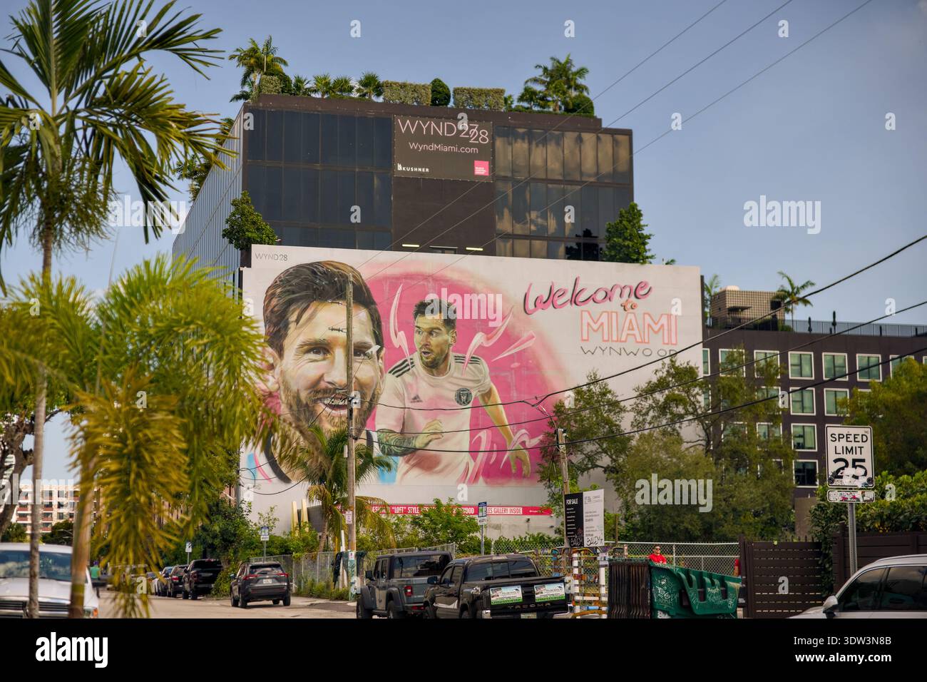 Billboard ritratto murale maschile Wynwood Miami Florida Stati Uniti d'America 29 dicembre 2025 Foto Stock
