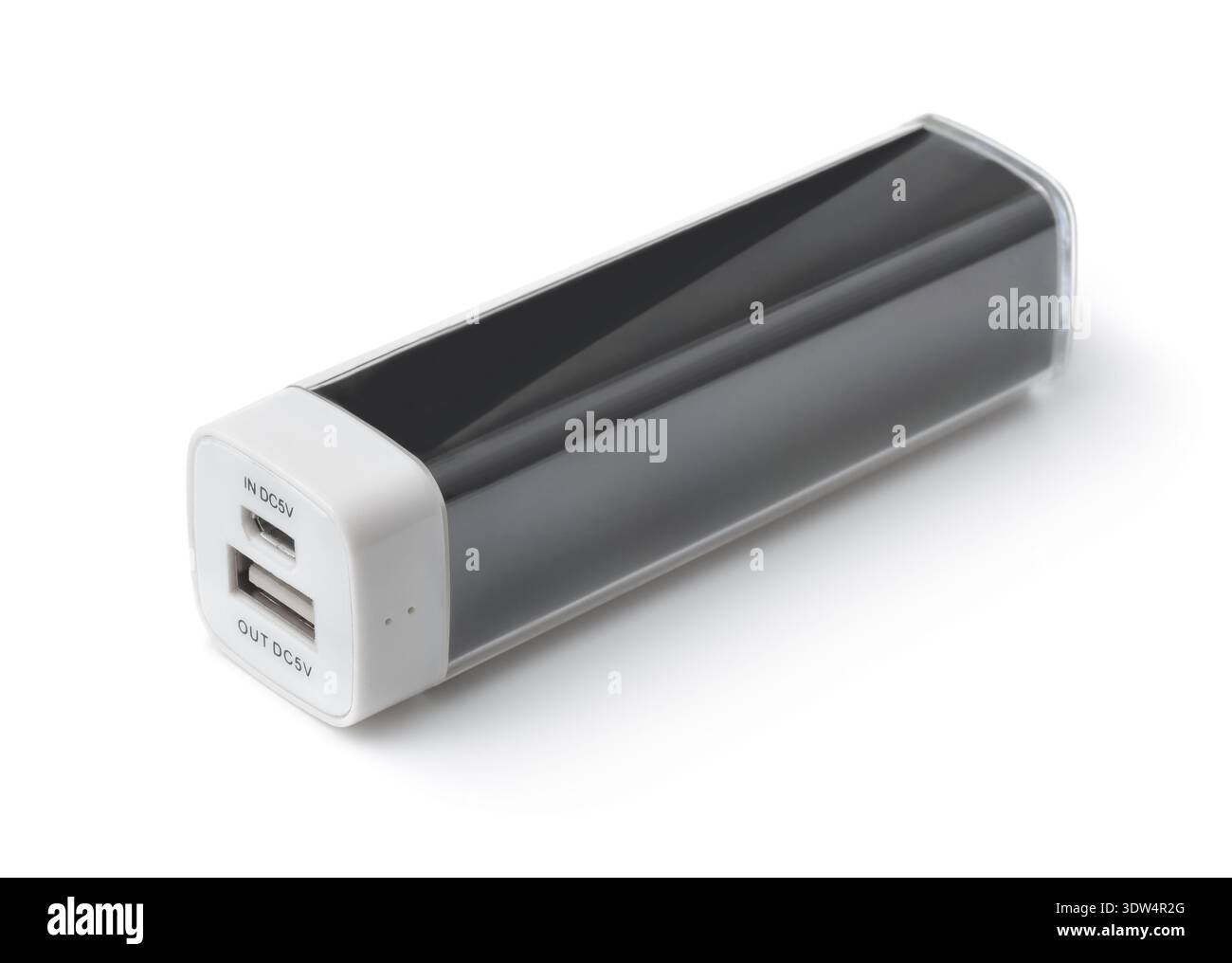 Power Bank portatile nero isolato su bianco Foto Stock