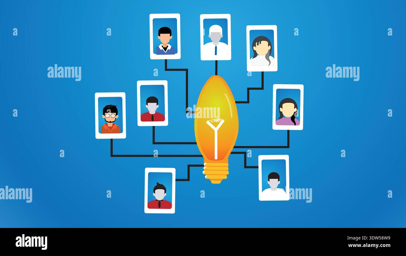 grande idea di persone o gruppo di persone collegate a e idea Illustrazione Vettoriale
