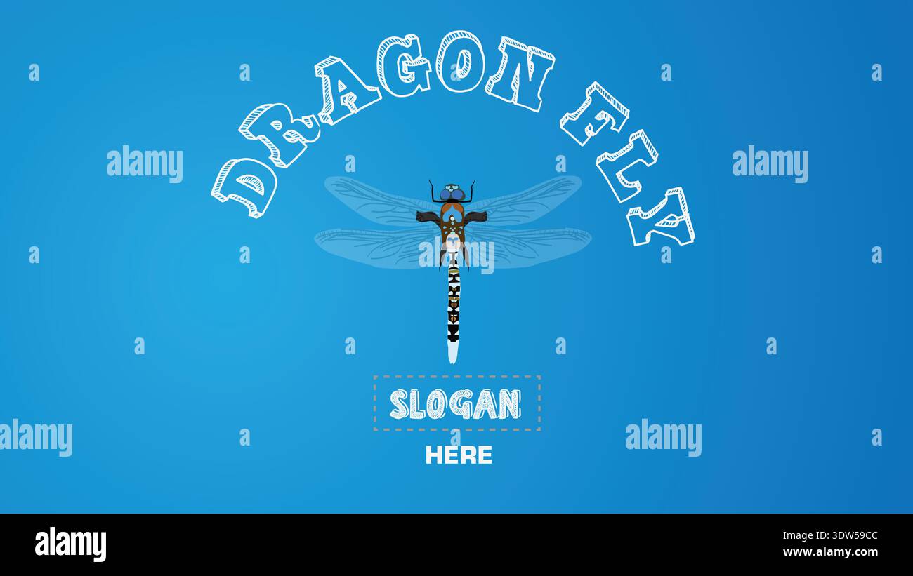 Design con logo Dragonfly su sfondo blu con segnaposto slogan e scritta Vintage Illustrazione Vettoriale