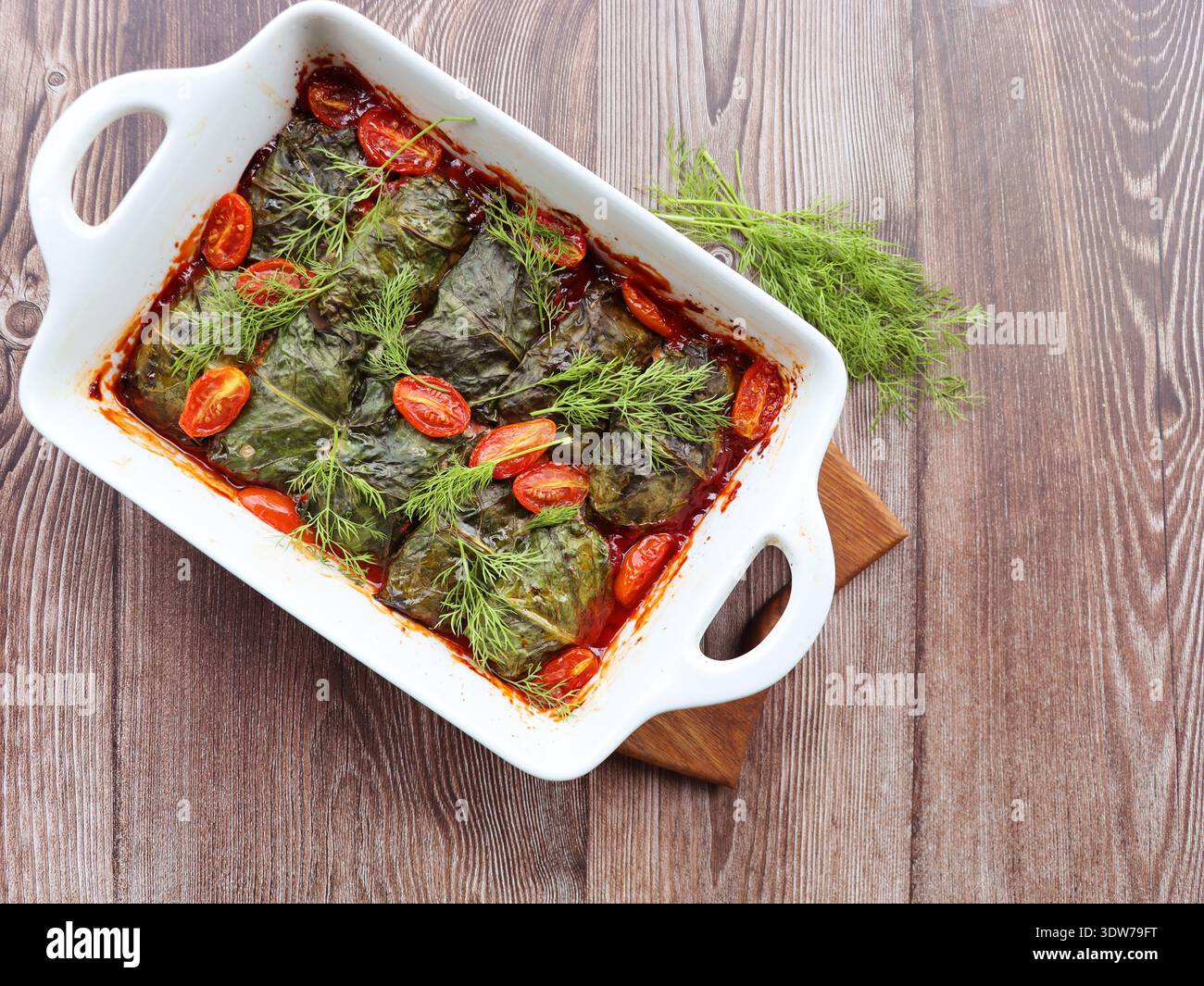 Involtini Swiss Chards ripieni di carne e riso Foto Stock