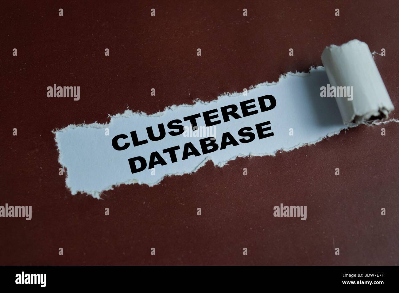 Testo del database in cluster scritto in carta strappata. Per lo storage dei dati, l'architettura di sistema e l'ottimizzazione delle prestazioni Foto Stock
