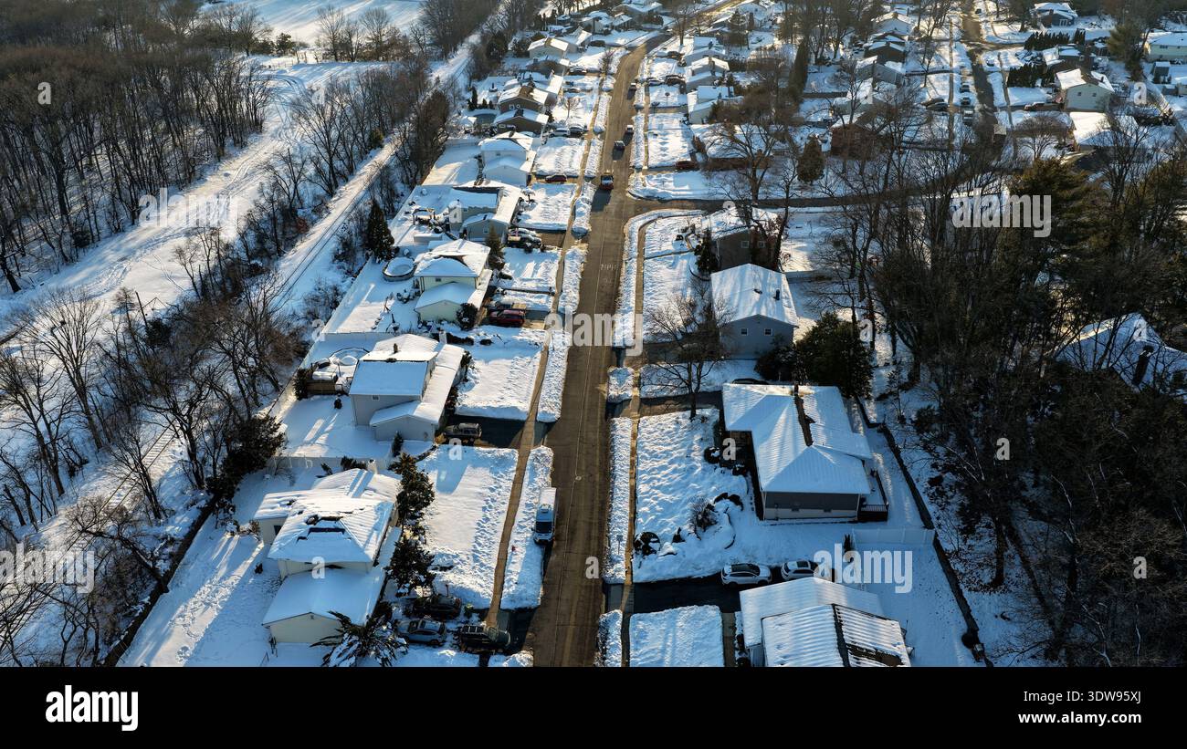 Vista aerea del quartiere innevato del New Jersey Foto Stock
