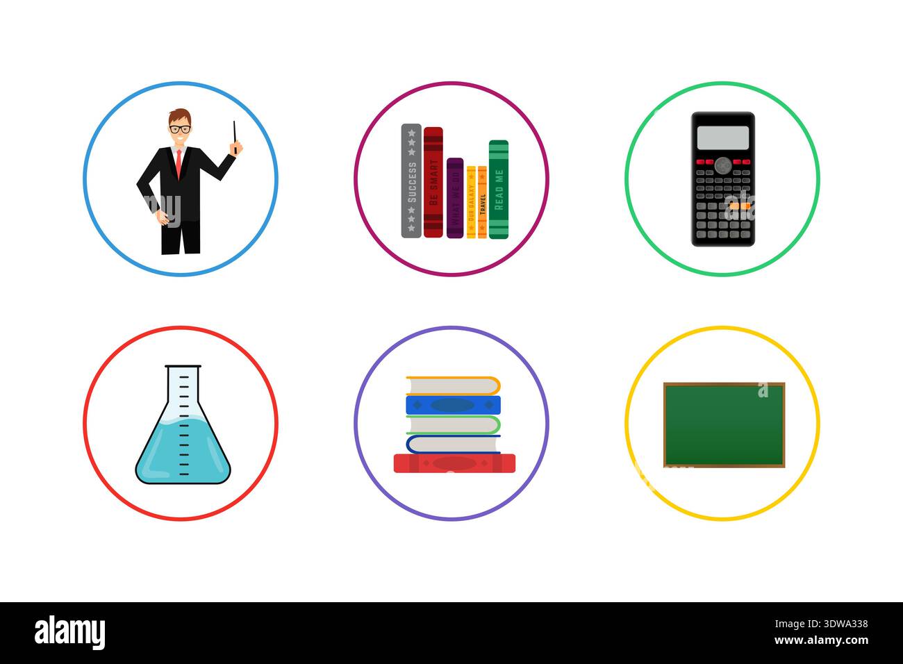 Il set di icone colorate Education può essere utilizzato per progetti aziendali, presentazioni o qualsiasi altro progetto adatto. Illustrazione Vettoriale