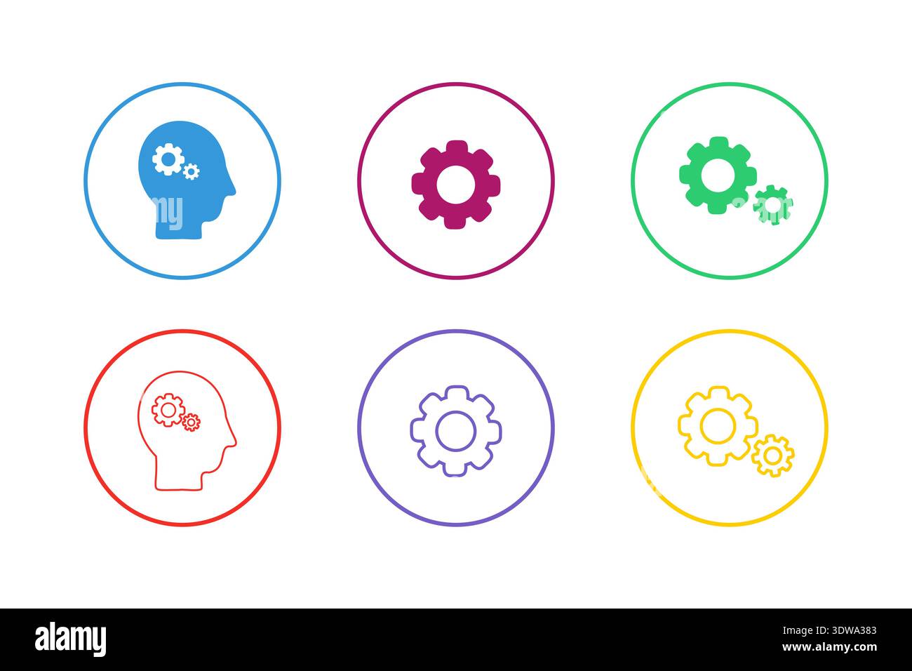 Il set di icone Colorful Gears può essere utilizzato per progetti aziendali, presentazioni o qualsiasi altro progetto adatto. Illustrazione Vettoriale