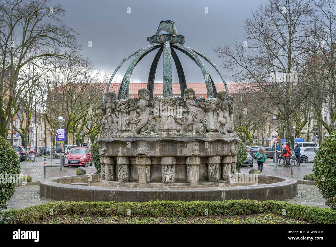 Krautkopfbrunnen, Gutenbergplatz, Karlsruhe, Baden-Württemberg, Deutschland Foto Stock