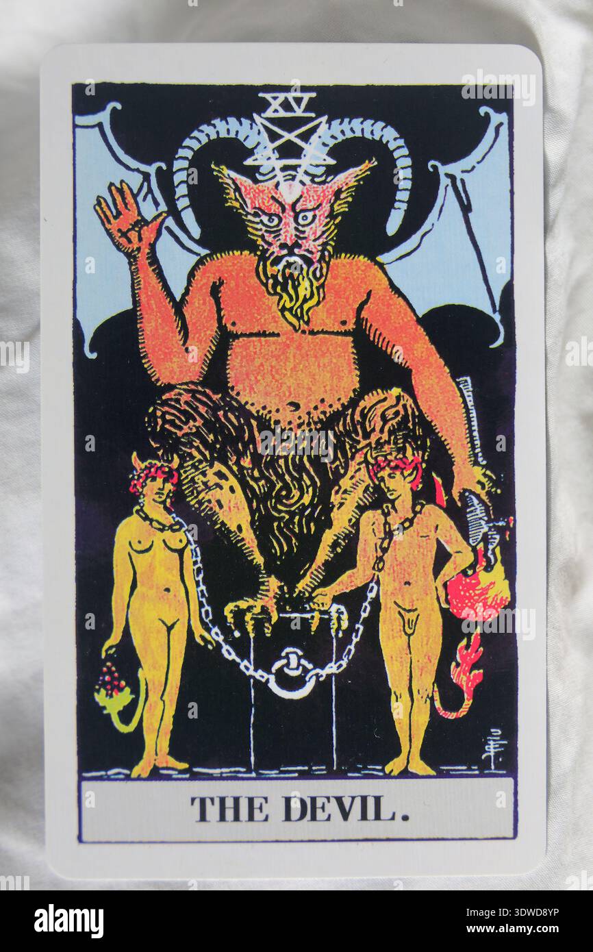 La scheda Devil Tarot - allestimento studio. Foto Stock
