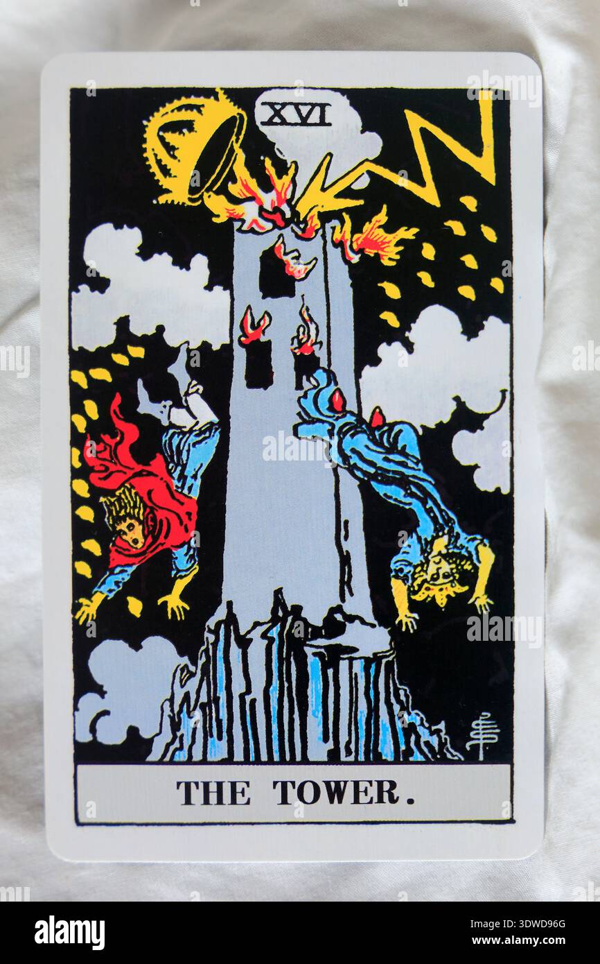 La Tower Tarot card - allestimento studio. Foto Stock