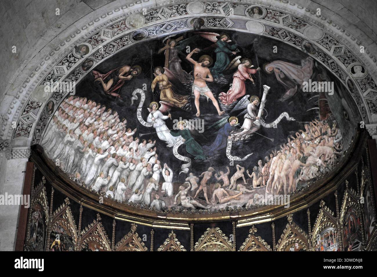 Affresco a soffitto del giudizio universale, nell'abside del Vecchio, romanico, cattedrale, Salamanca, Castiglia e León, Spagna. Foto Stock