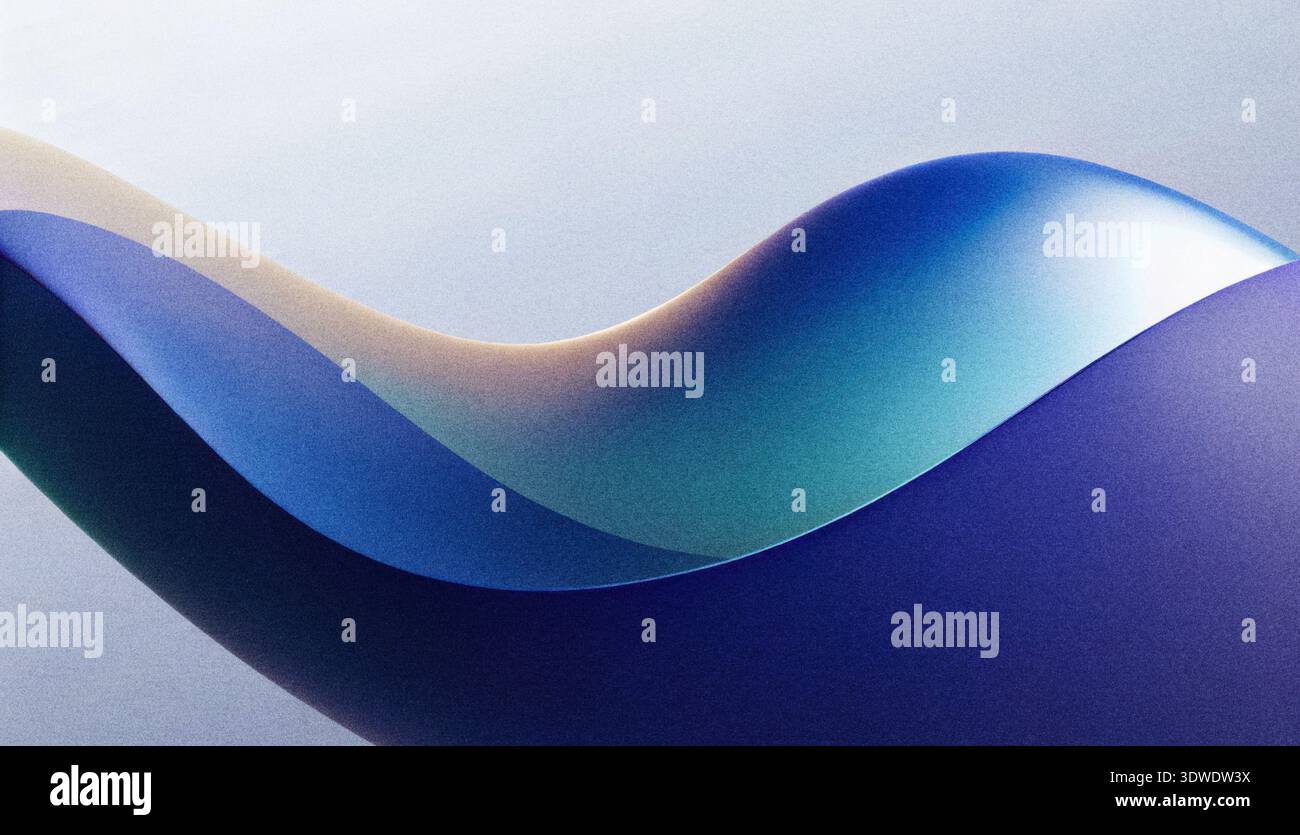 Le curve splendidamente sagomate in blu e viola creano un effetto visivo dinamico, enfatizzando gli elementi di design moderni. I gradienti uniformi danno un senso di Foto Stock