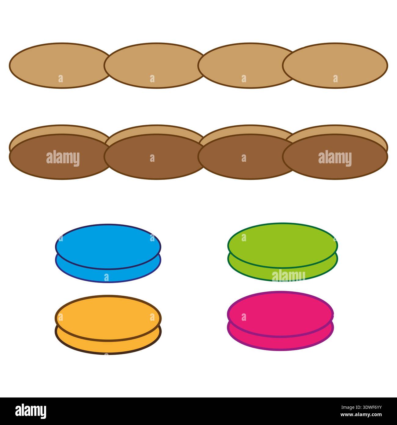 Macaron professionali Vector. Deliziose collezioni di biscotti. Deliziosi spuntini da dessert. Prelibatezze tradizionali alle mandorle. Illustrazione Vettoriale