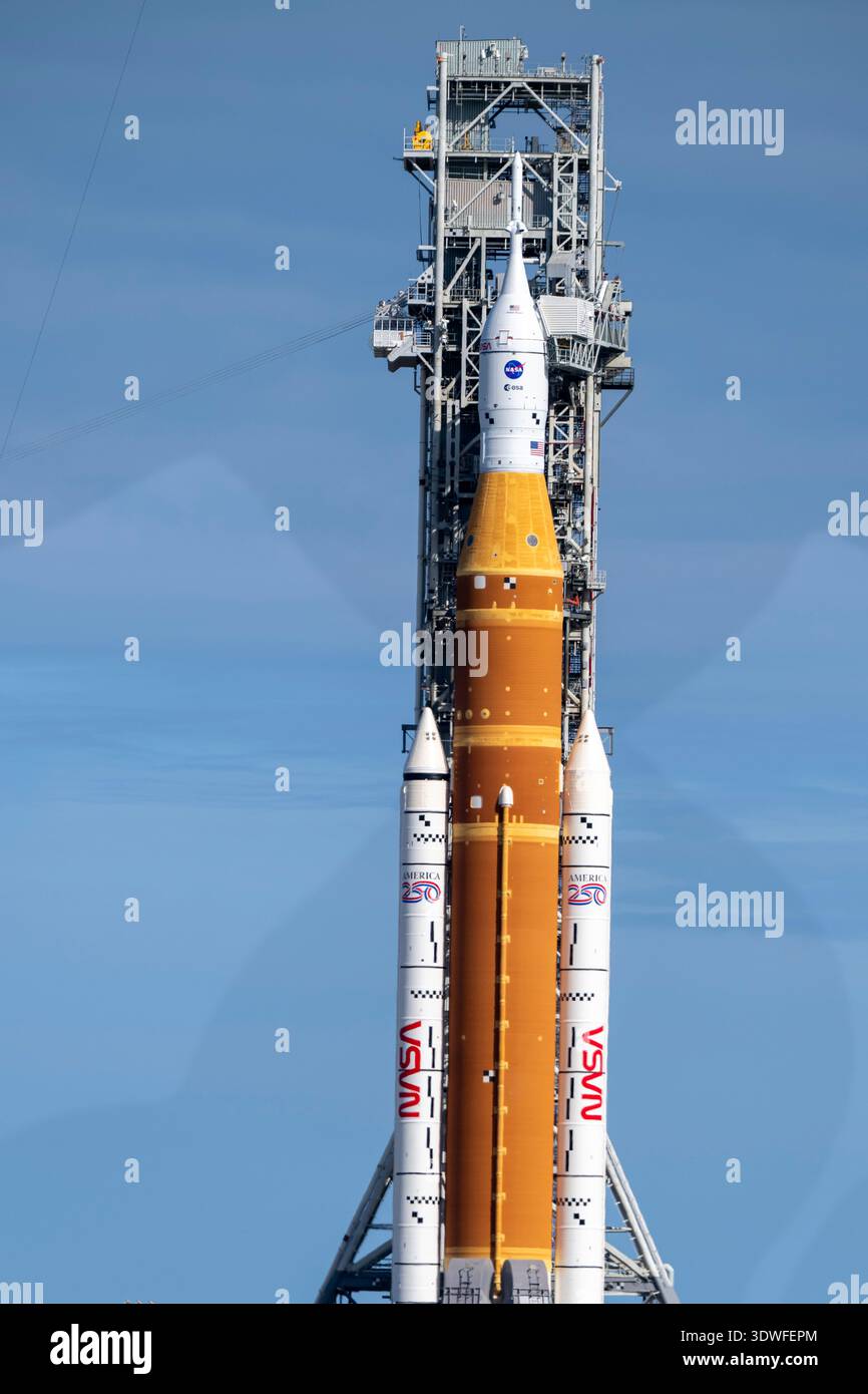 Artemis II sulla piattaforma di lancio nel febbraio 2026 Foto Stock