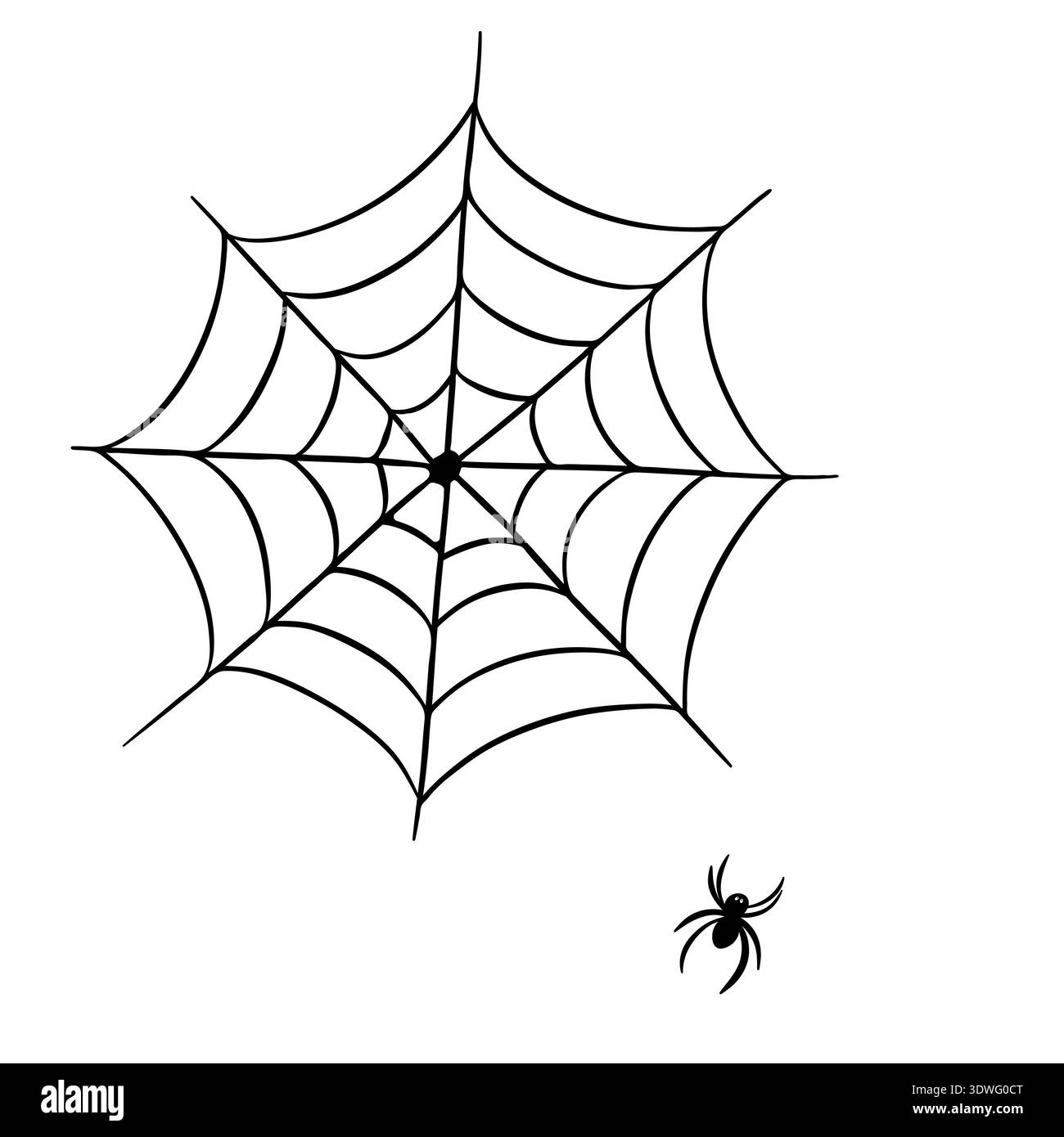 Spaventosa collezione di elementi per Halloween. Ragnatela, ragno e ragnatela. Le decorazioni horror sono disegnate a mano Foto Stock