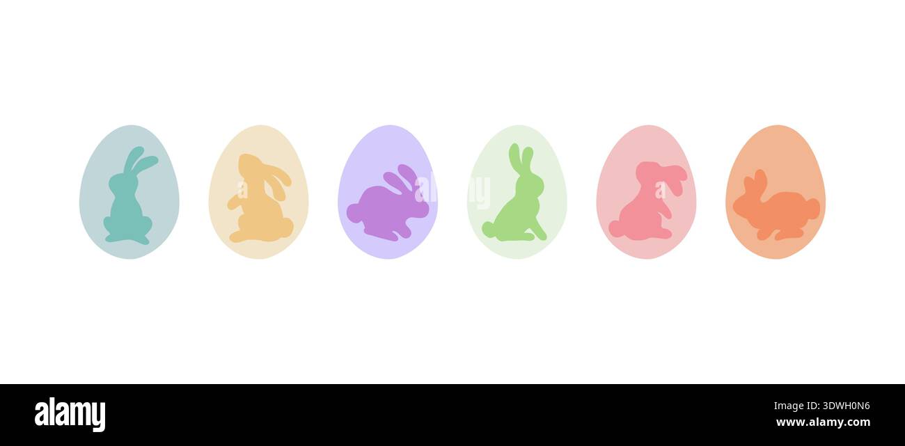 Fila di uova di Pasqua color pastello con graziose silhouette di coniglio Illustrazione Vettoriale