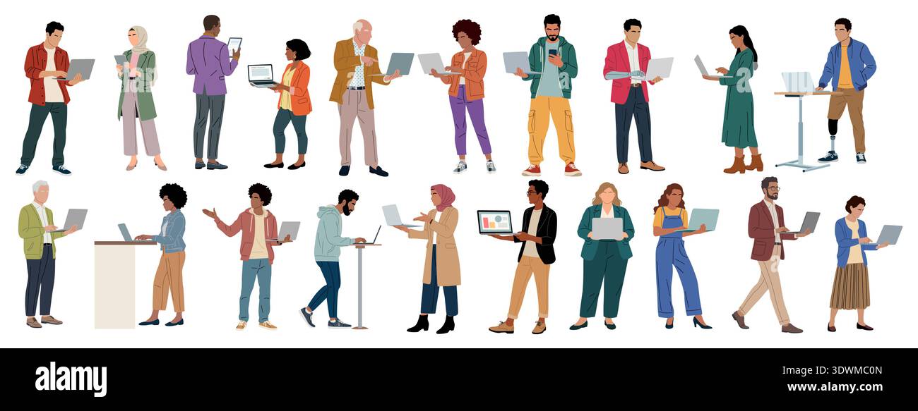Gruppi diversi di persone con notebook e tablet Illustrazione Vettoriale