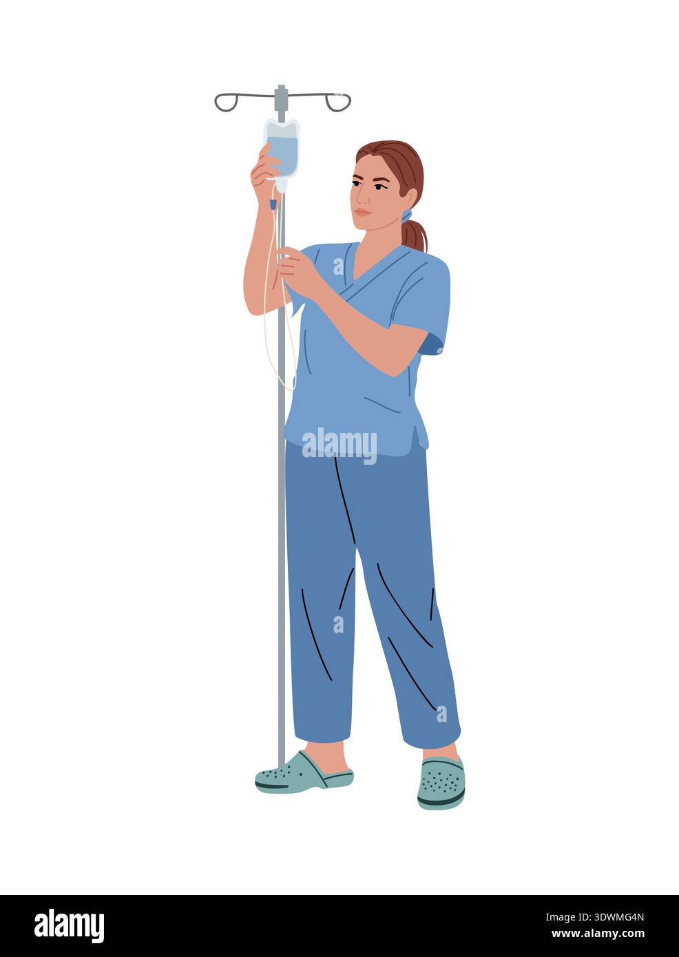 Donna medico professionista, infermiera in scrub blu Illustrazione Vettoriale