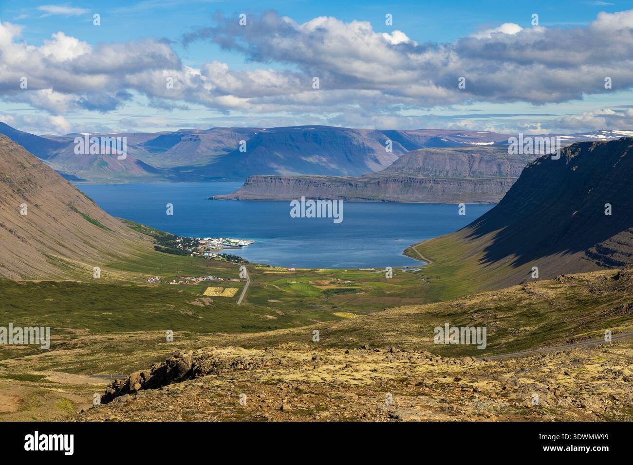 Islanda, fiordi occidentali, Bildudalur, Reykjarfjordur Foto Stock