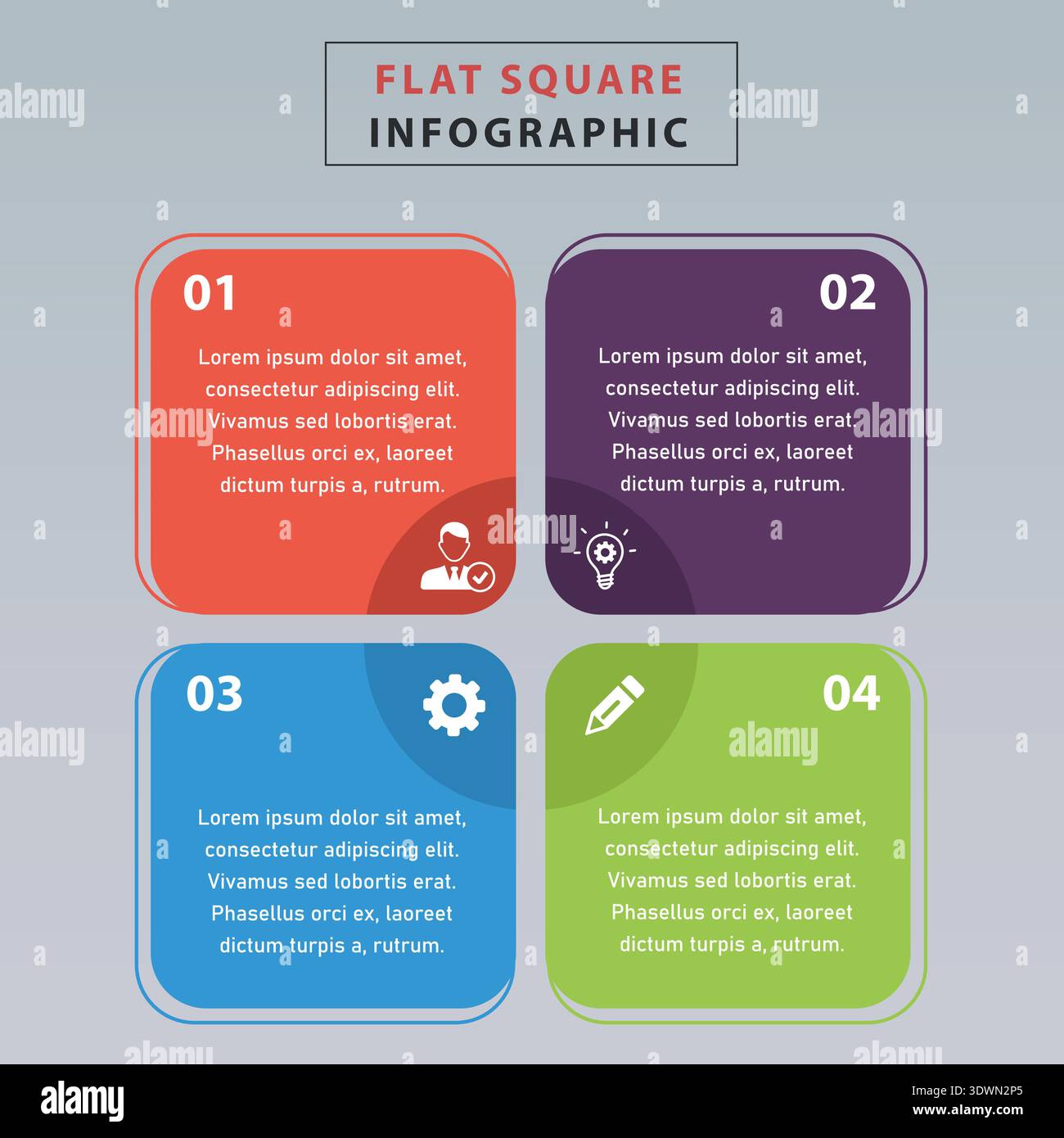 Colorful Square Infographic Steps Flat Design, design vettoriale modificabile, può essere utilizzato per la progettazione aziendale o di presentazioni. Illustrazione Vettoriale