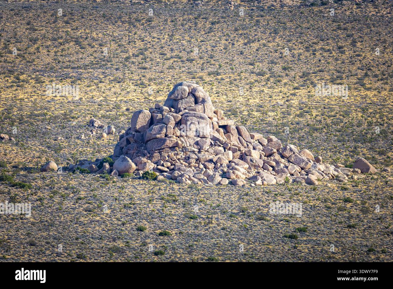 La vista aerea mostra la valle del deserto e le montagne lontane dal Lost Horse Loop Trail nel Joshua Tree National Park California Foto Stock