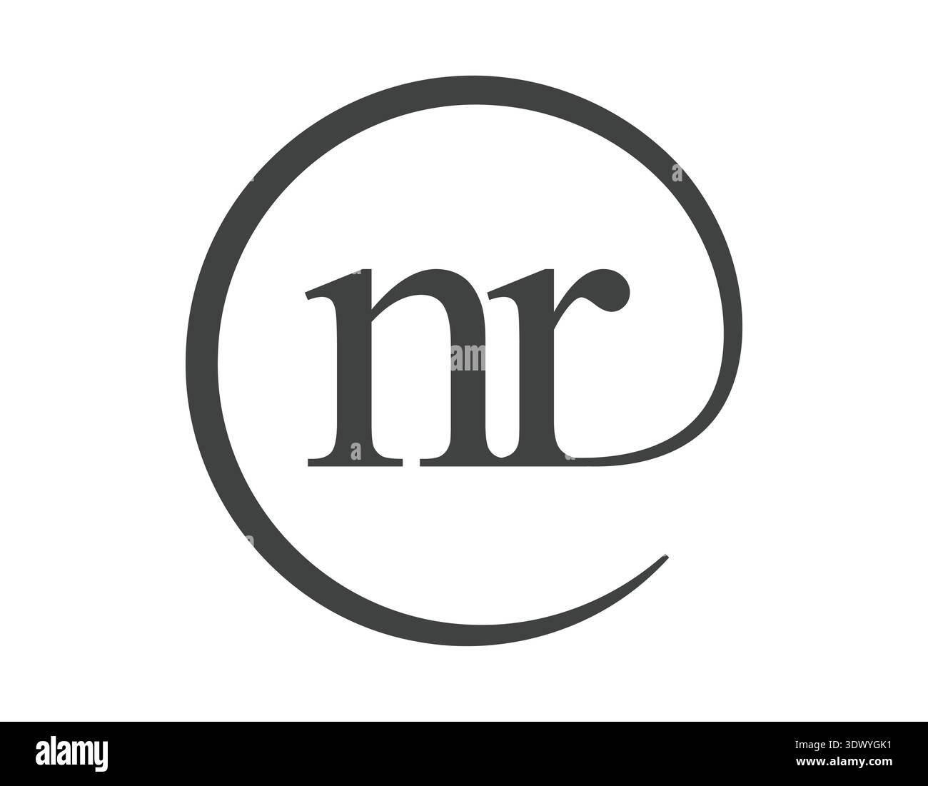 Logo NR a partire da due lettere con forma circolare stile segno e-mail. Logotipo rotondo N e R della società commerciale per l'identità del marchio. Illustrazione Vettoriale