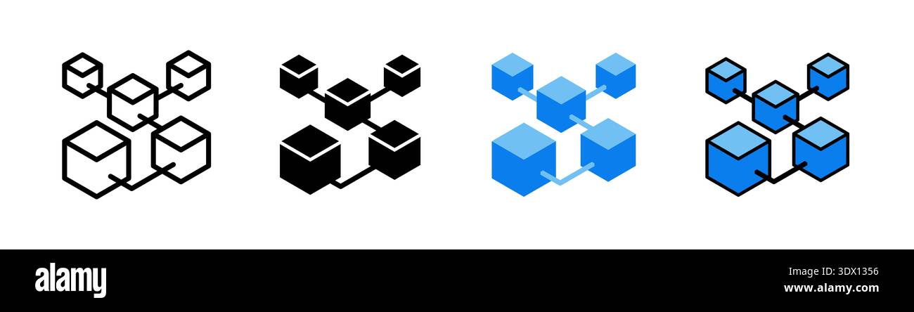 Set di icona Defi Decentralized Finance, relativa alla tecnologia blockchain. Icona in 4 stili, traccia modificabile, glifo piatto, colore e combinazione Foto Stock