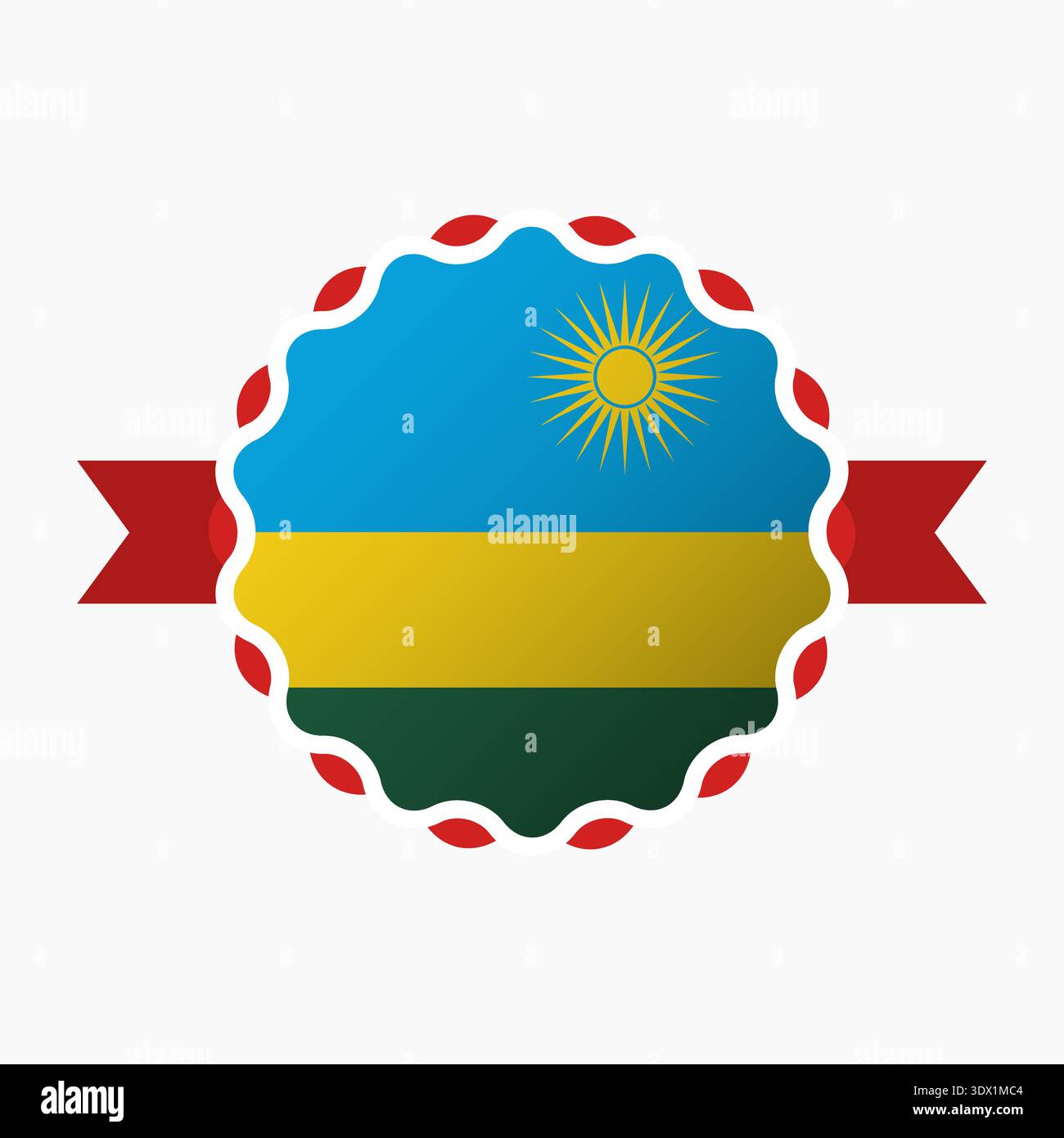 Il distintivo con emblema della bandiera del Ruanda creativo, design modificabile tramite vettore, può essere utilizzato per la progettazione aziendale o di presentazioni. Illustrazione Vettoriale