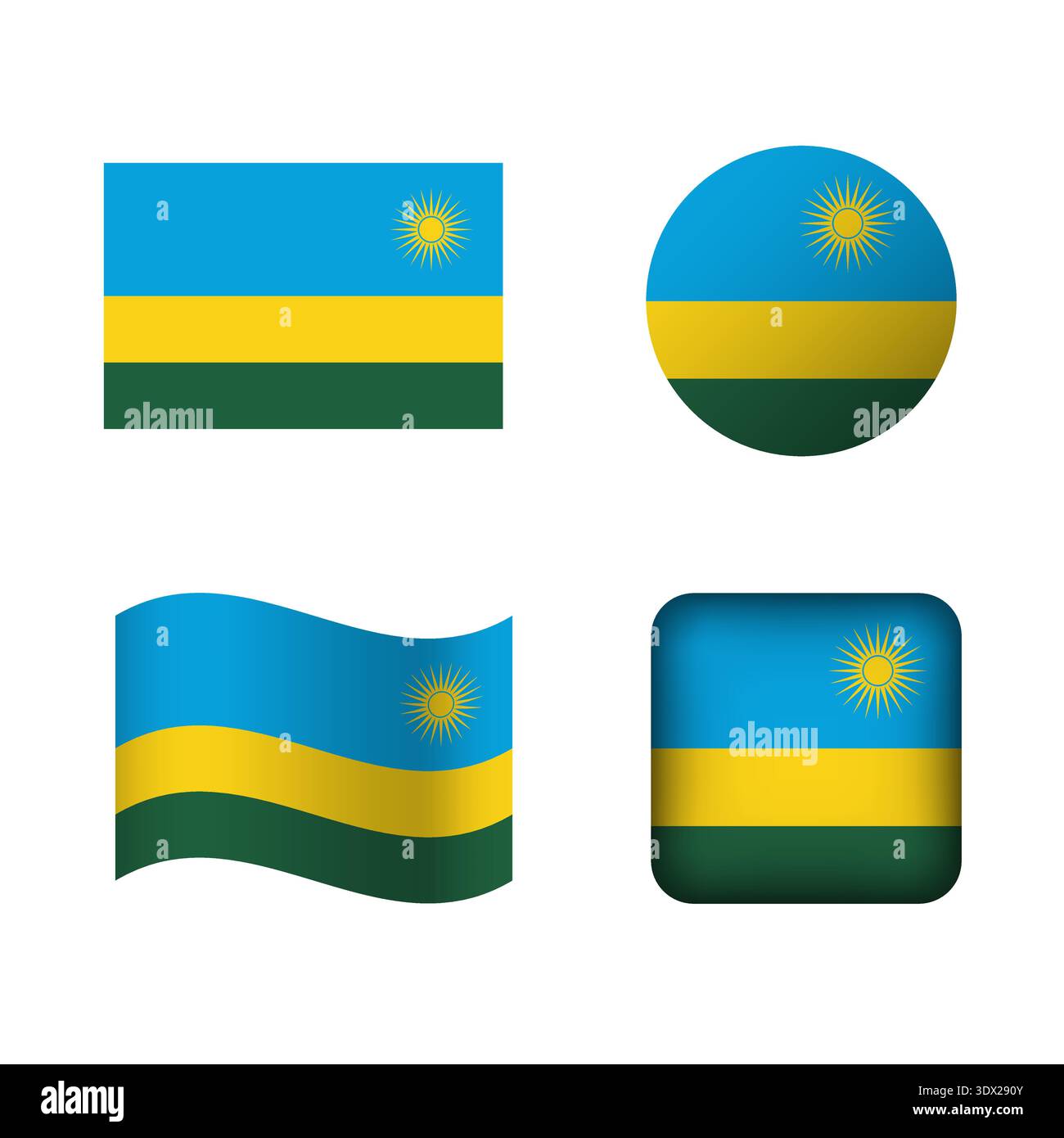 Il set di icone della bandiera nazionale del Ruanda vettoriale, design modificabile dal vettore, può essere utilizzato per la progettazione aziendale o di presentazioni. Illustrazione Vettoriale