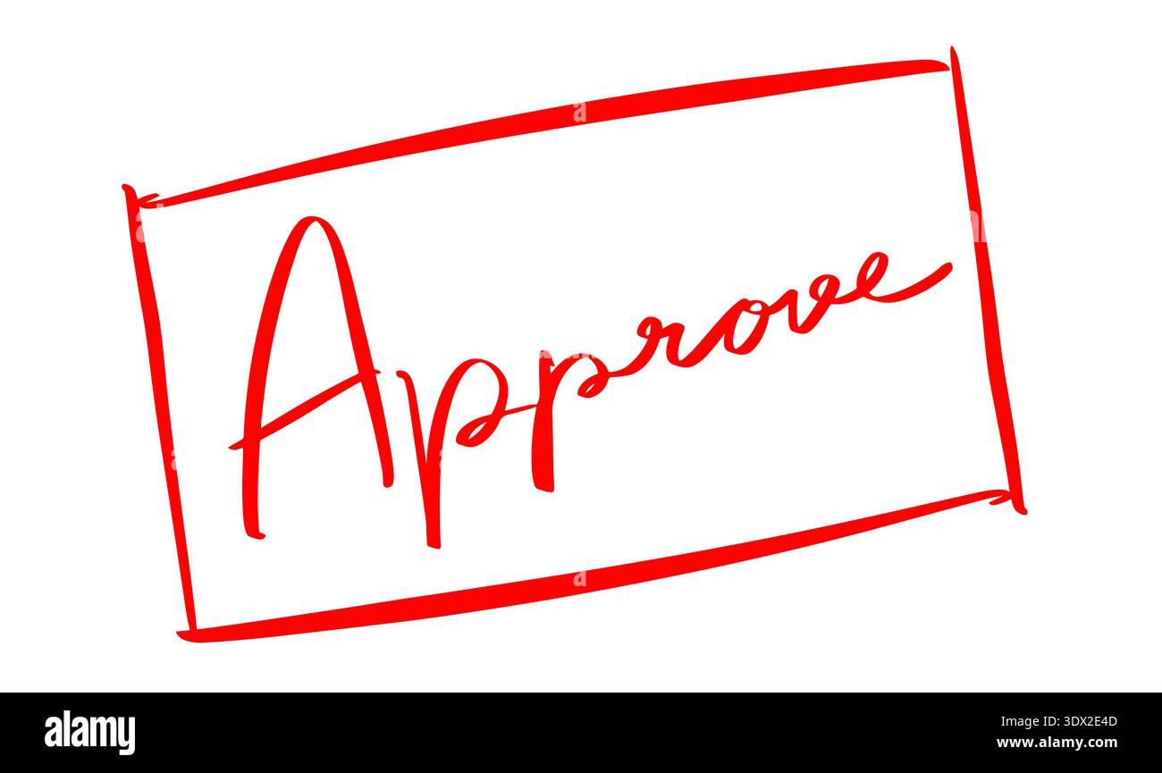 approva calligrafia font testo script di scrittura scritta a mano icona oggetto rosso rosa arancione approva simbolo simbolo simbolo del simbolo commerciale certificato di contratto Foto Stock