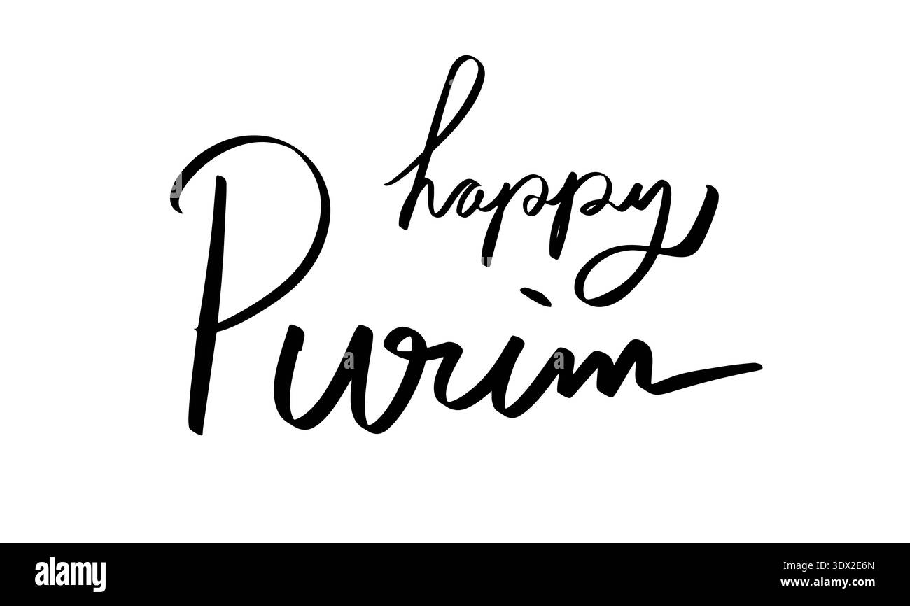 happy purim day font testo calligrafia scritta a mano scritta scritta a mano icona oggetto di colore nero happy purim day carnevale mascherata festa festa happ Foto Stock