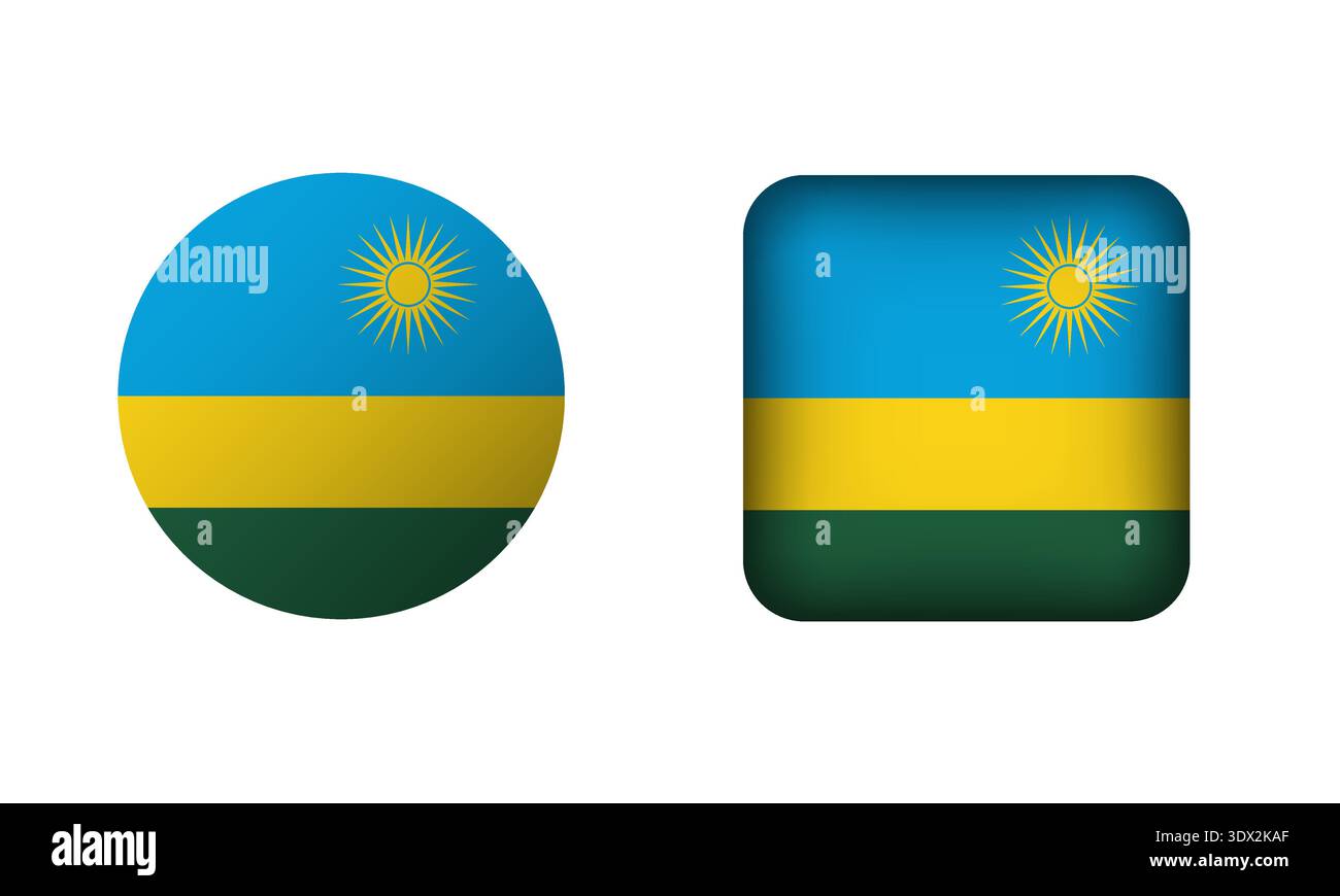 Le icone di bandiera Flat Square e Circle Rwanda, con design vettoriale modificabile, possono essere utilizzate per la progettazione aziendale o di presentazioni. Illustrazione Vettoriale