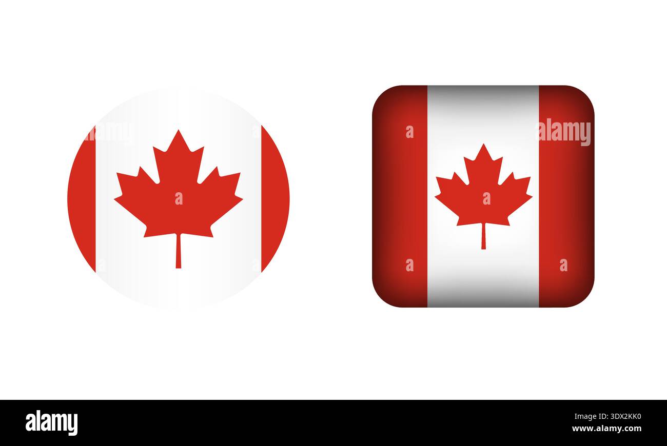Le icone di bandiera Flat Square e Circle Canada, con design vettoriale modificabile, possono essere utilizzate per la progettazione aziendale o di presentazioni. Illustrazione Vettoriale