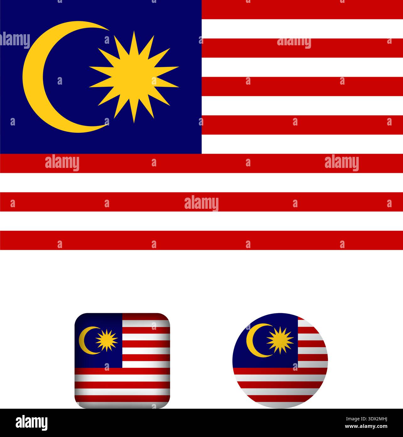La raccolta di icone piatte con bandiera della Malesia, design modificabile tramite vettore, può essere utilizzata per la progettazione aziendale o di presentazioni. Illustrazione Vettoriale