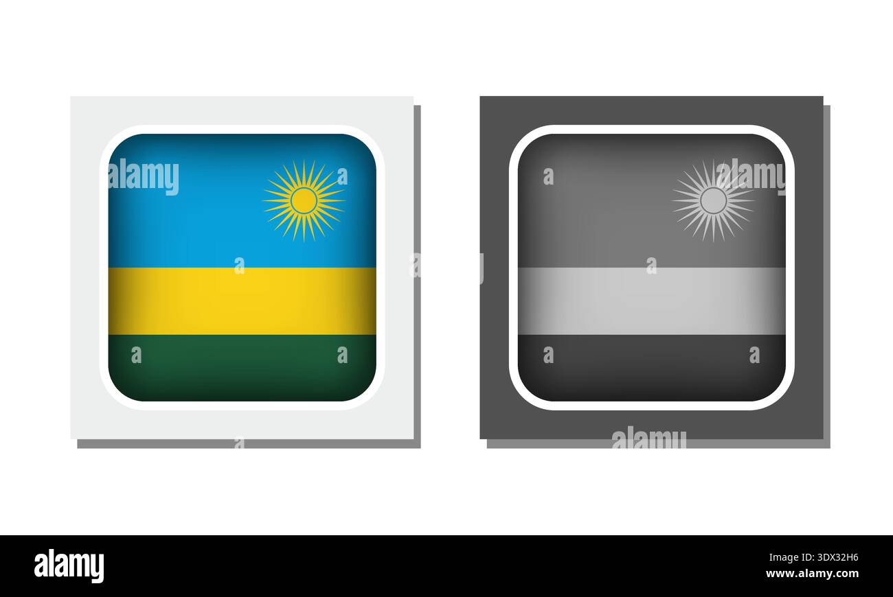 L'icona della bandiera arrotondata quadrata del Ruanda, design vettoriale modificabile, può essere utilizzata per la progettazione aziendale o di presentazioni. Illustrazione Vettoriale