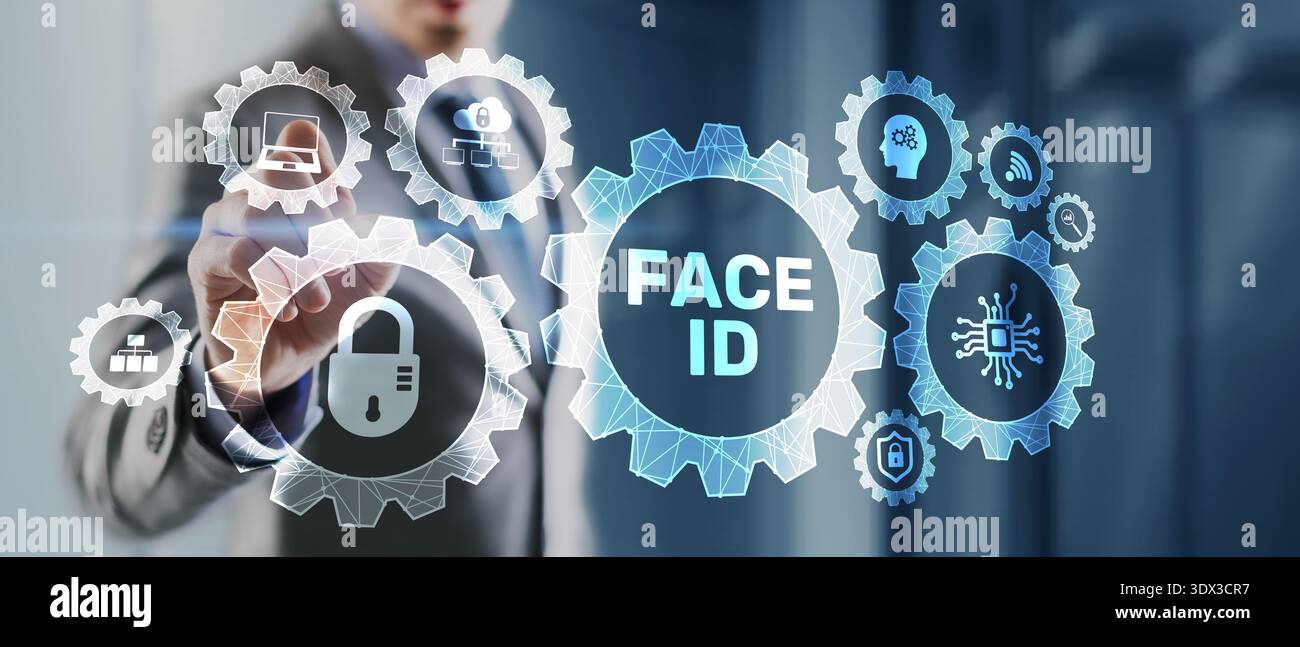 Tecnologia Face ID per la verifica sicura dell'identità. Foto Stock