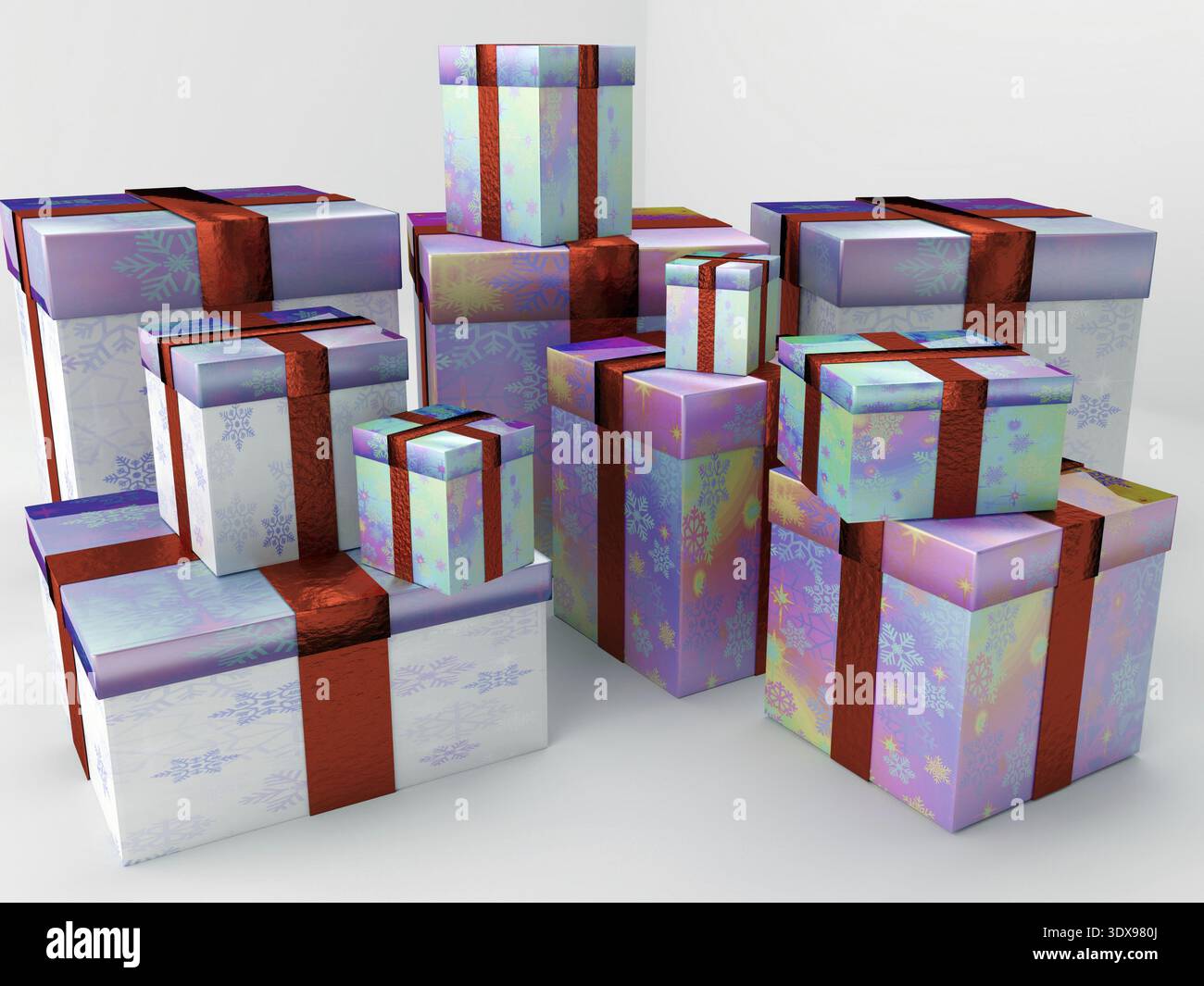 3D rendering del mazzetto di Natale le caselle presenti su sfondo bianco Foto Stock