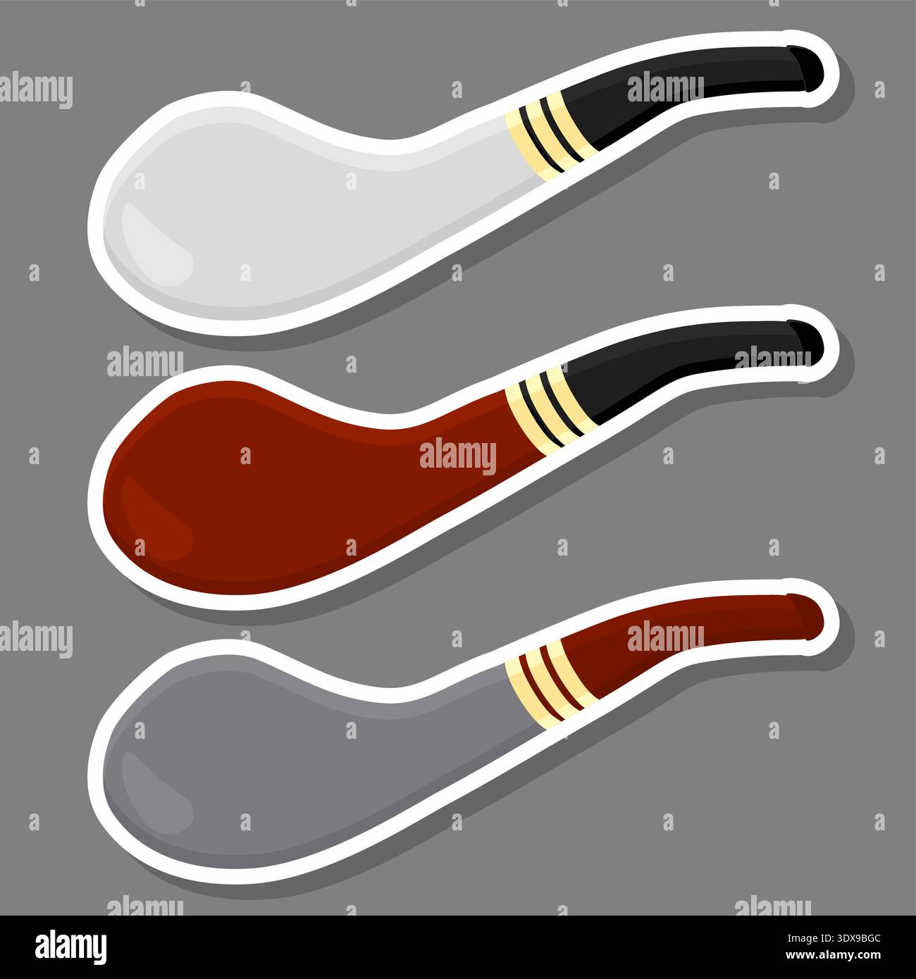 Illustrazione sul tema grande set di colori diversi tipi di tubi di fumo dimensioni diverse per il tabacco, schema di pipa costituito da un accessorio di raccolta del fumo Illustrazione Vettoriale