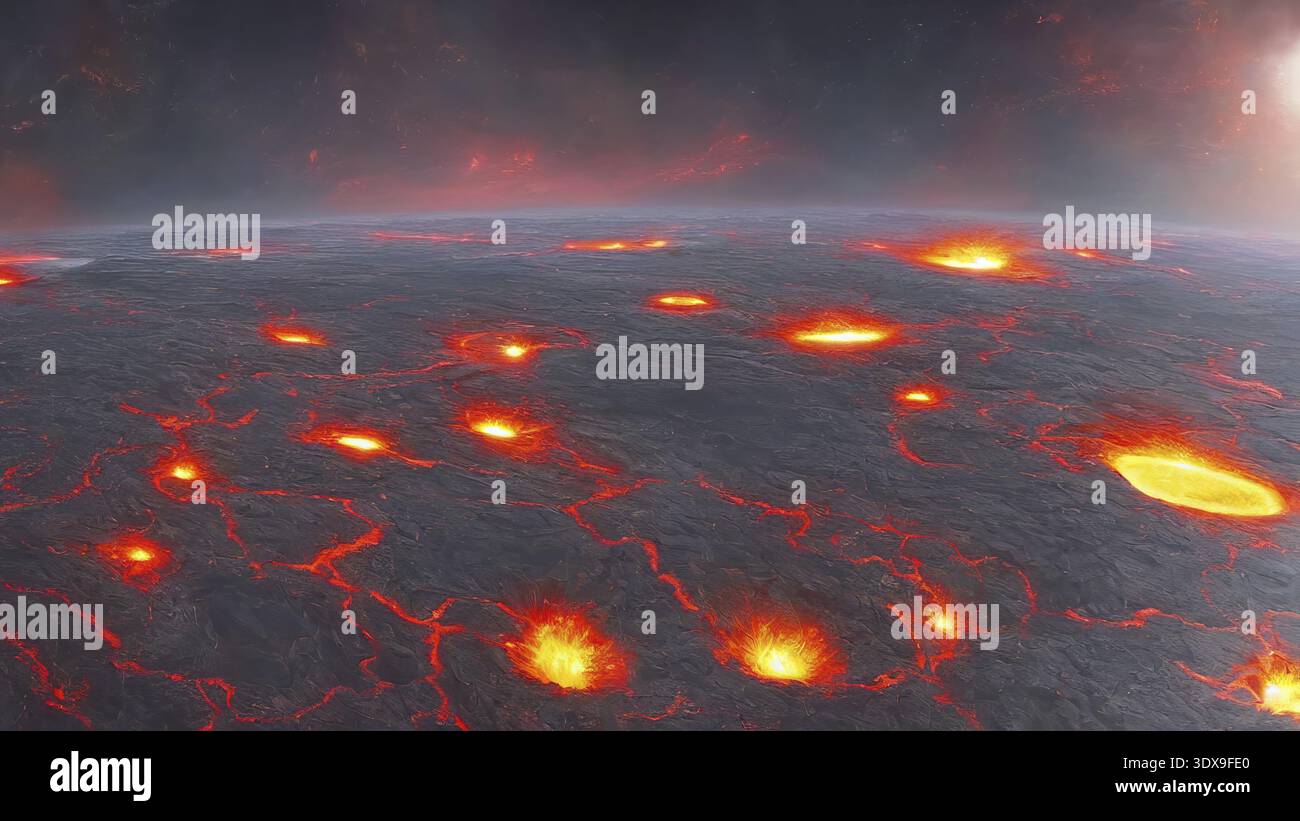 3d rendering del pianeta lava caldo fantasy con magma liquido Foto Stock
