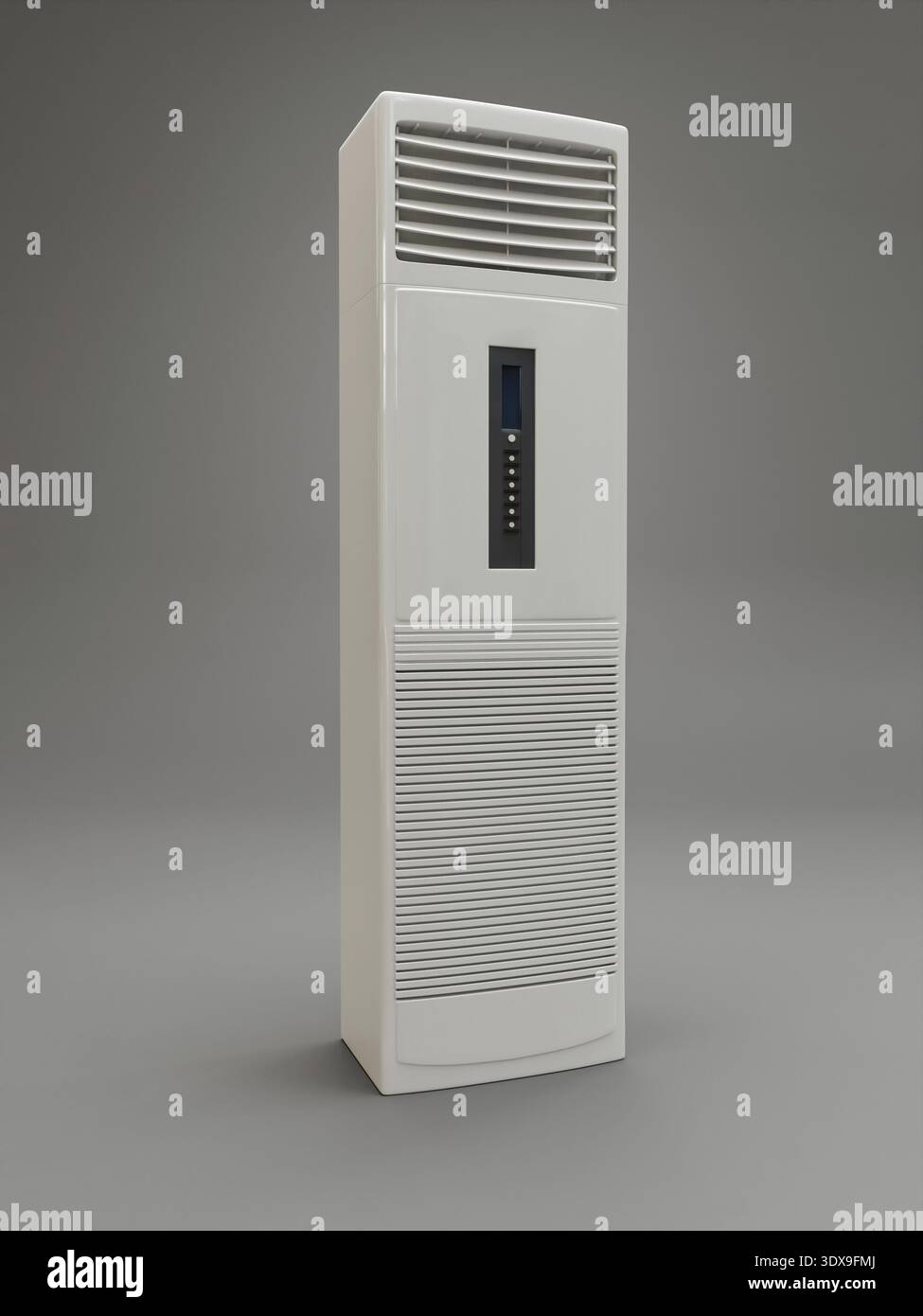 3D rendering dell'unità di climatizzazione esterna su sfondo grigio Foto Stock
