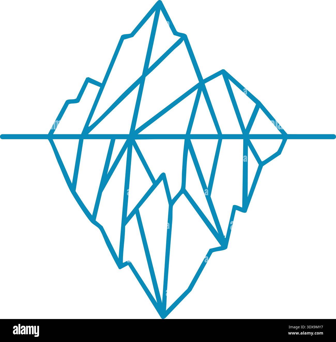Illustrazione geometrica di un iceberg con linea d'acqua e sfaccettature angolari Illustrazione Vettoriale