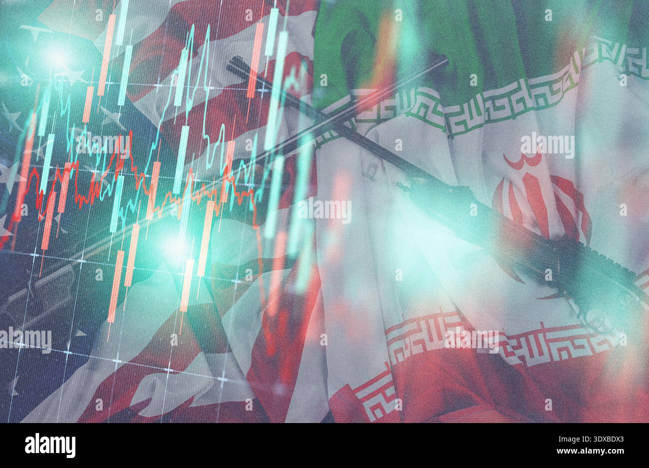 Impatto del conflitto Iran-USA sui mercati petroliferi e sulle economie globali Foto Stock