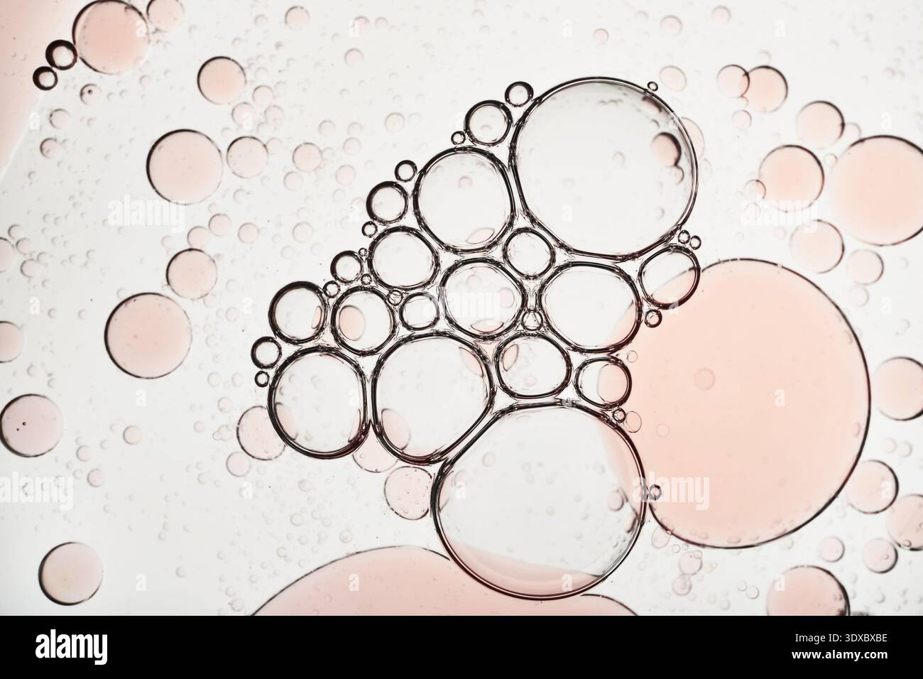 Olio e acqua per creare una texture macro astratta di sfondo con forme arrotondate Foto Stock