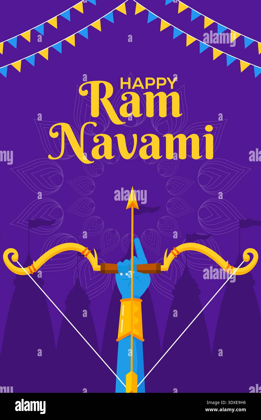illustrazione del poster di happy ram navami con design piatto Illustrazione Vettoriale